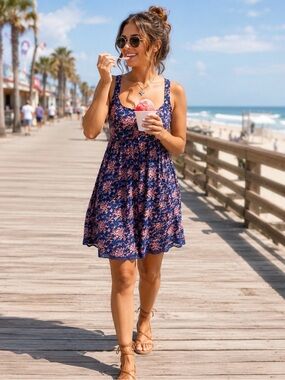 F21 Floral Navy and Pink Dress